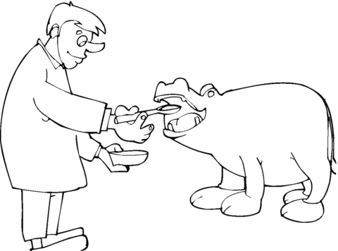 The Doctor Gives Hippopotamus Medicine Coloring Page